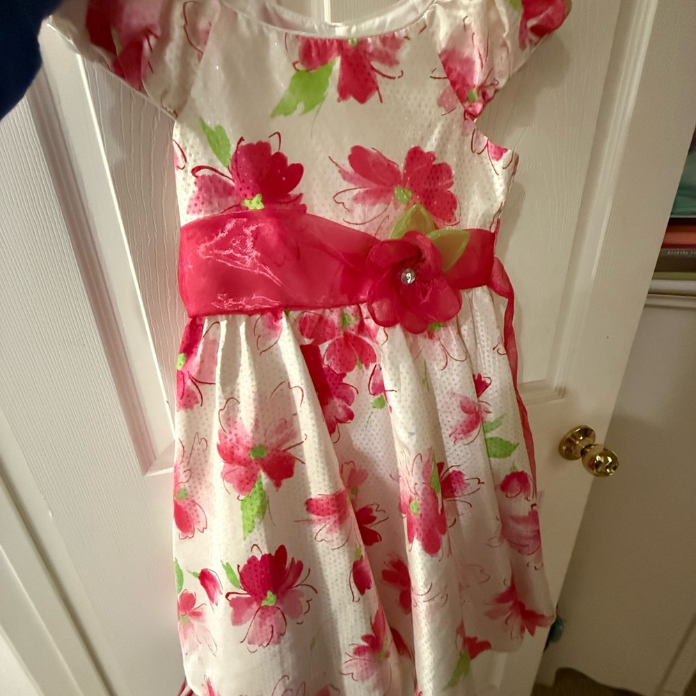 Floral Pink and White Kids Dress